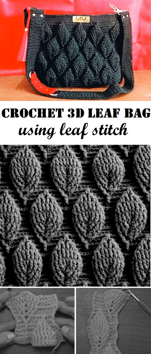 Crochet 3D leaf bag 1 Design Peak