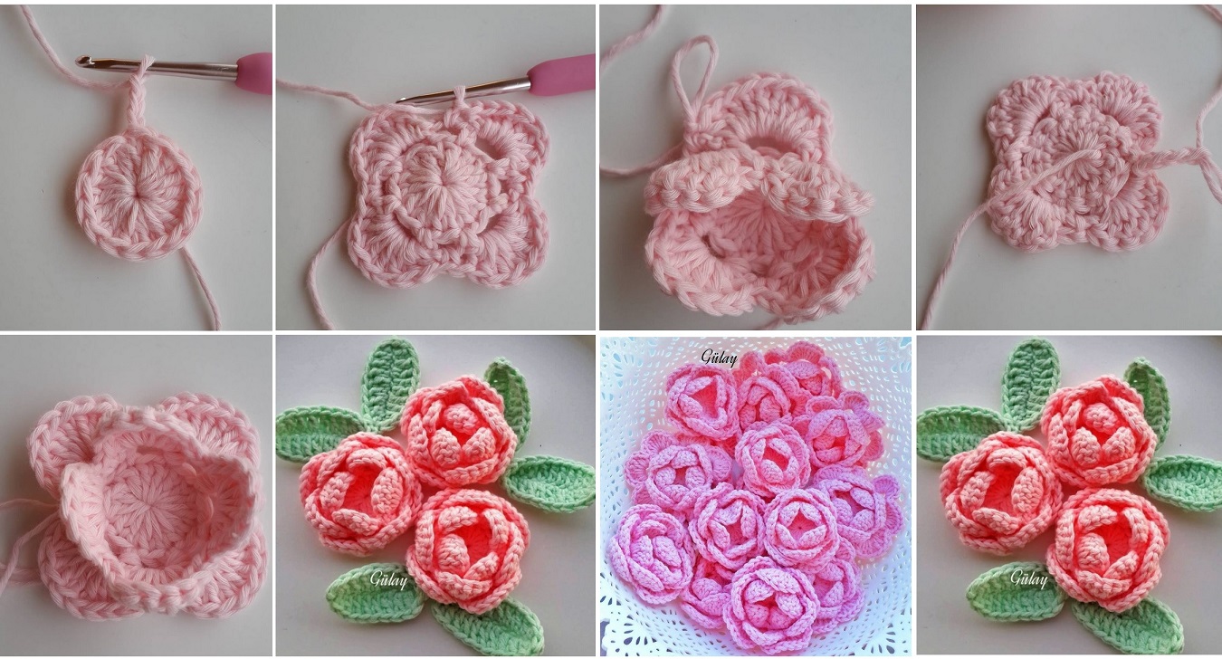 step step crochet roses