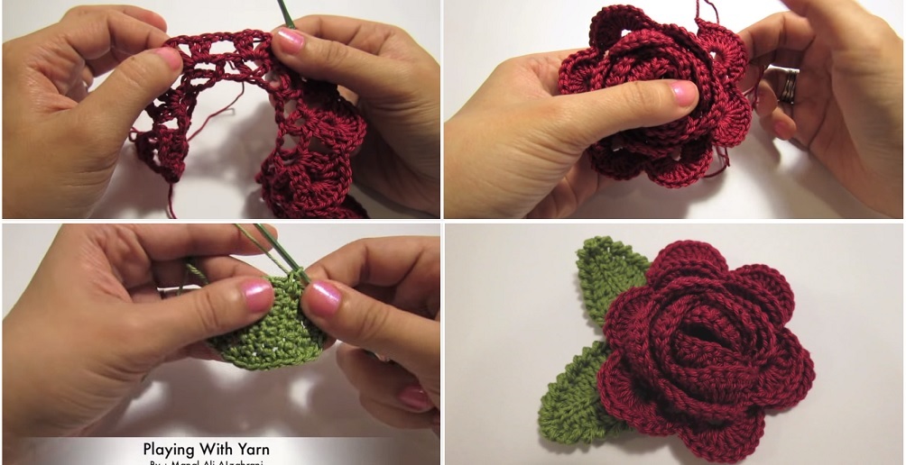 how to crochet a rose with leaves