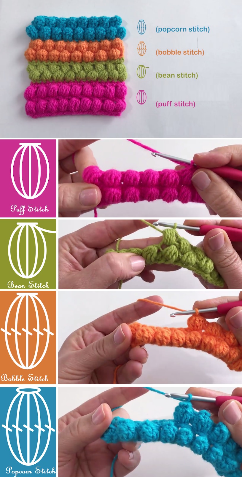 Crochet Stitches – Puff, Bean, Bobble, Popcorn - Crochet Home