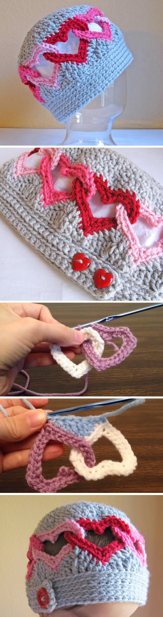 Crochet Heart Chain Hat