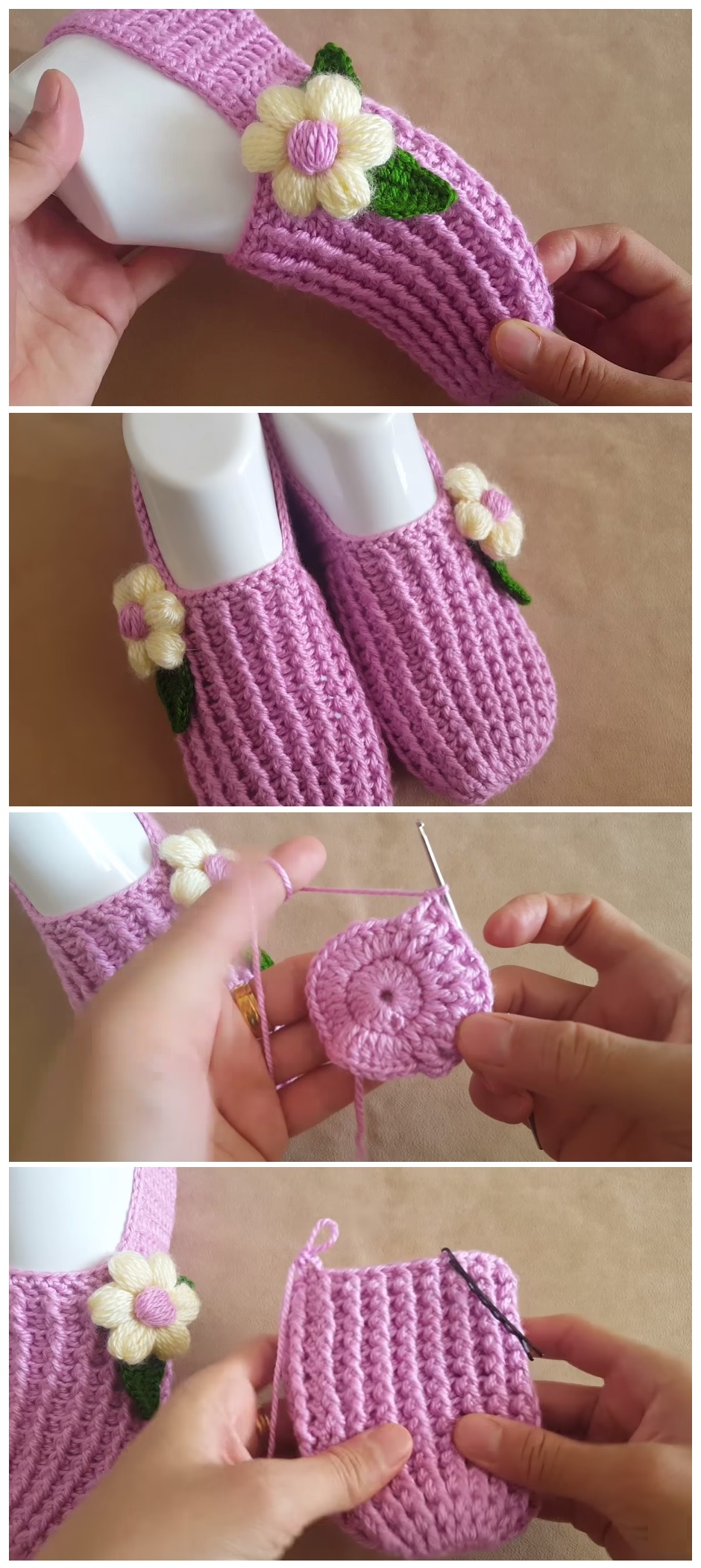 Crochet Tutorial – Beautiful Slippers with a Flower
