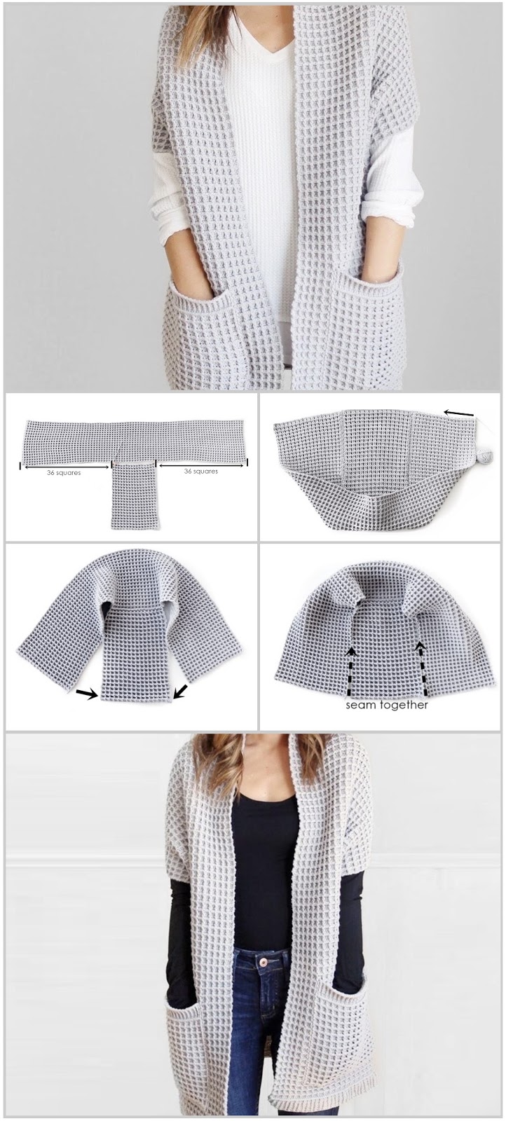 CROCHET CARDIGAN PATTERN / Waffle Stitch Cardigan 