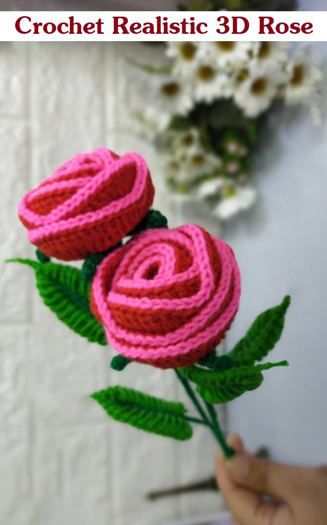 Crochet Rose with Leaves