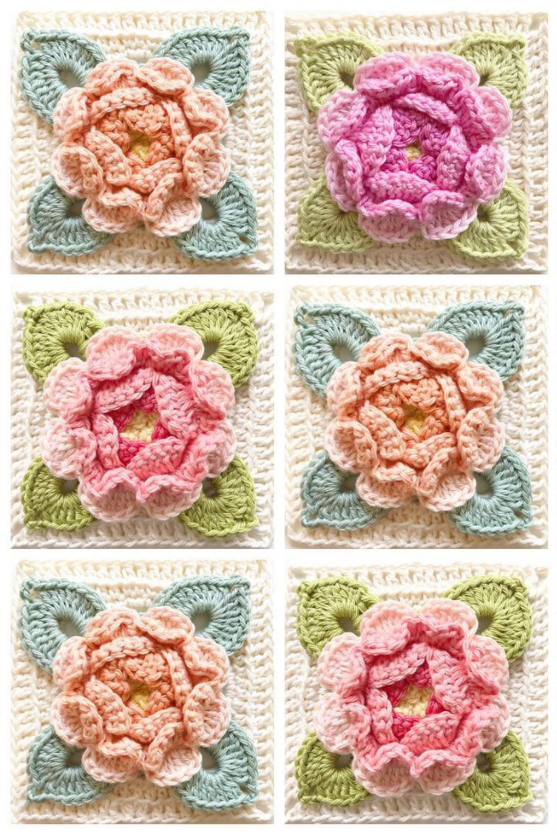 crochet rose square