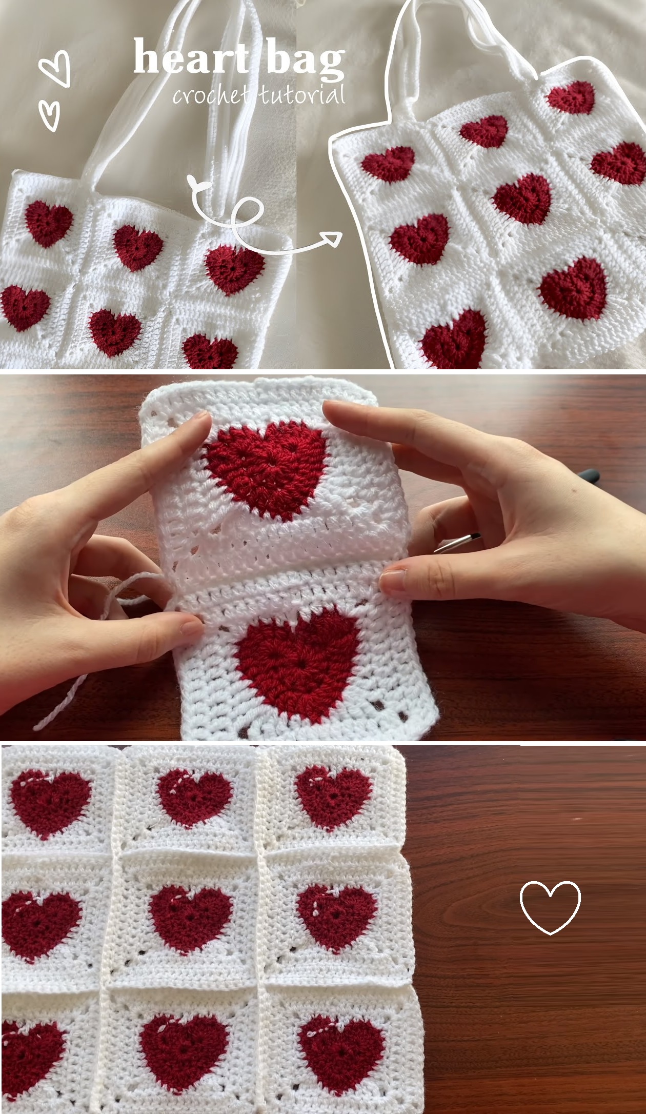 ♥️How To Crochet Heart Granny Squares Tote Bag